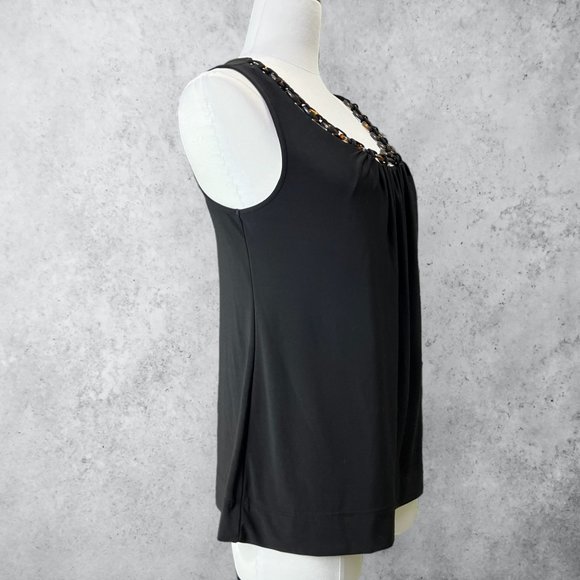 WHBM Top Women's Small Black Sleeveless Tank with Tortoiseshell Lucite Neckline - Picture 2 of 10
